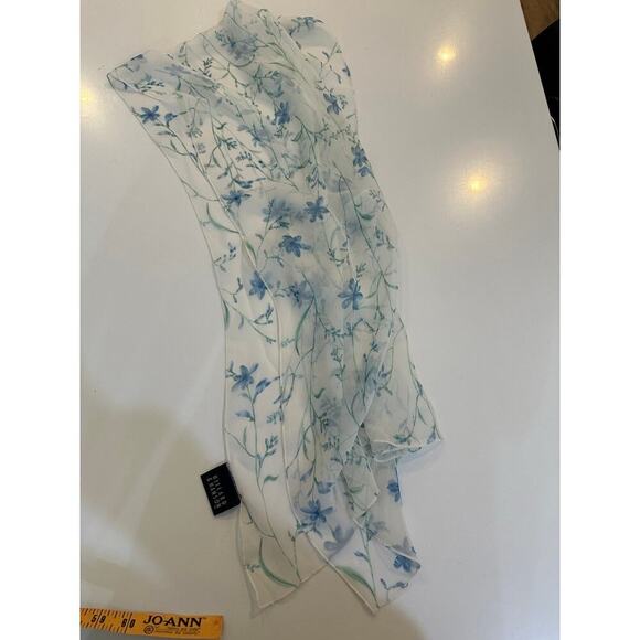 Hillard & Hanson White Blue Floral Print Scarf - Picture 1 of 4